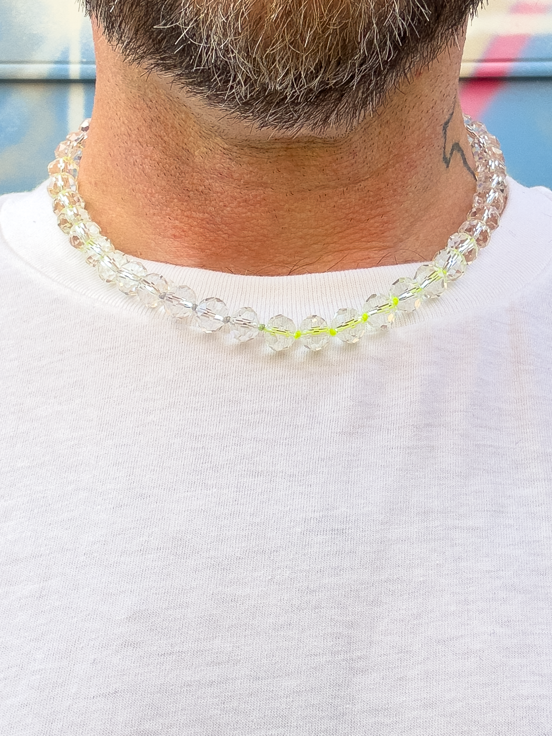 Knotted Glass Necklace—Clear w Neon Ombré