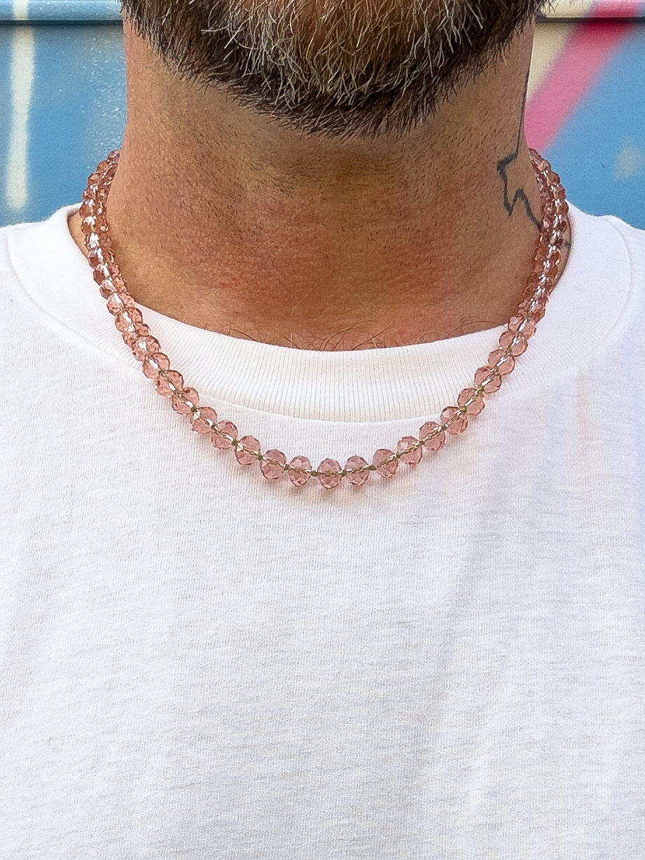 Knotted Glass Necklace—Vintage Rose