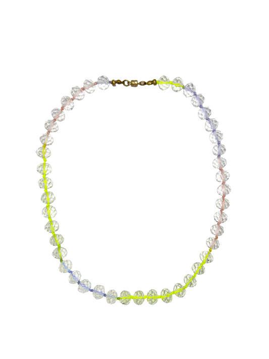 Knotted Glass Necklace—Clear w Neon Ombré